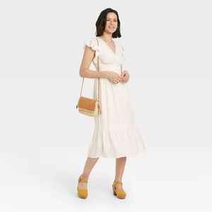 Target Knox Rose M White Ruched Back Midi V-neck Lace Dress